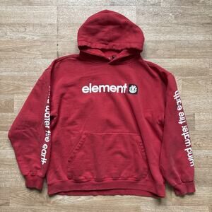 Vintage 90s Y2K Element Wind Fire Water Earth Skate Hoodie Sweatshirt Red large